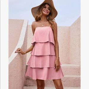 NEW Boho Spaghetti Strap Ruffle Tiered A Line Flowy Mini Dress